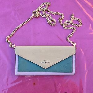 Coach Colorblock Multicolor Slim Envelope Wallet w/ Chain. #6685